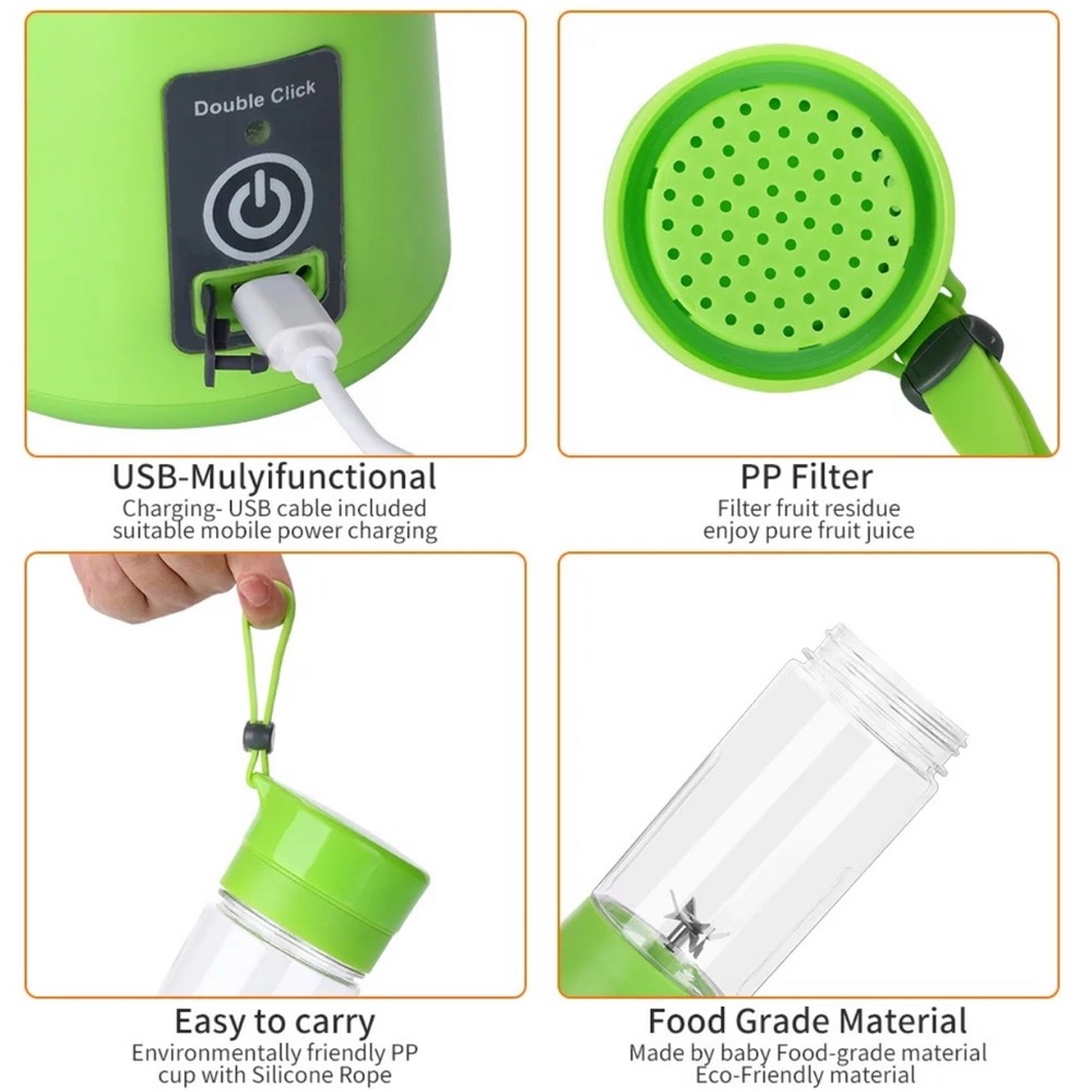 380ML Portable Personal Mini Juicer Cup USB Rechargeable Blender Smoothie Mixer - Picture 3 of 7